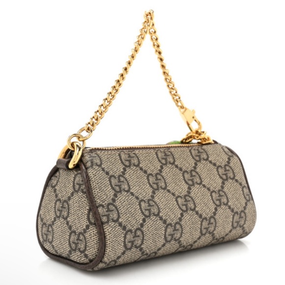 🍓GUCCI Strawberry GG Supreme Mini Barrel Bag Gold Chain Strap Strawberry Charm - Picture 2 of 8